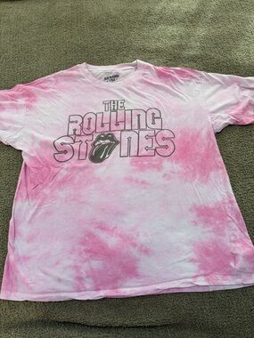 American Eagle Outfitters Pink Tie-Dye The Rolling Stones Short Sleeve Tee